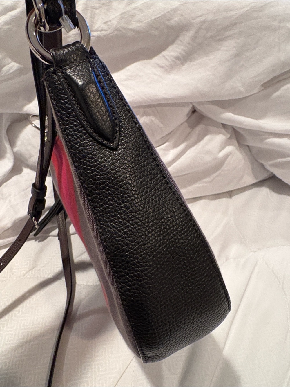 Coach Horse and Carriage Jacquard Sutton Crossbody Bag Pink & Red Center Stripe - Picture 10 of 16
